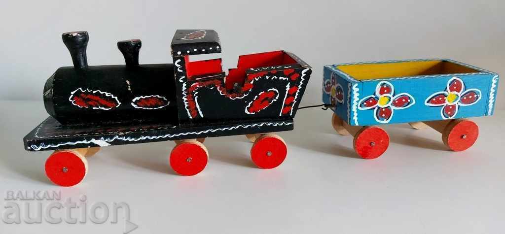 . OLD CHILDREN'S WOODEN TOY TRAIN LOCOMOTIVE TRAIN