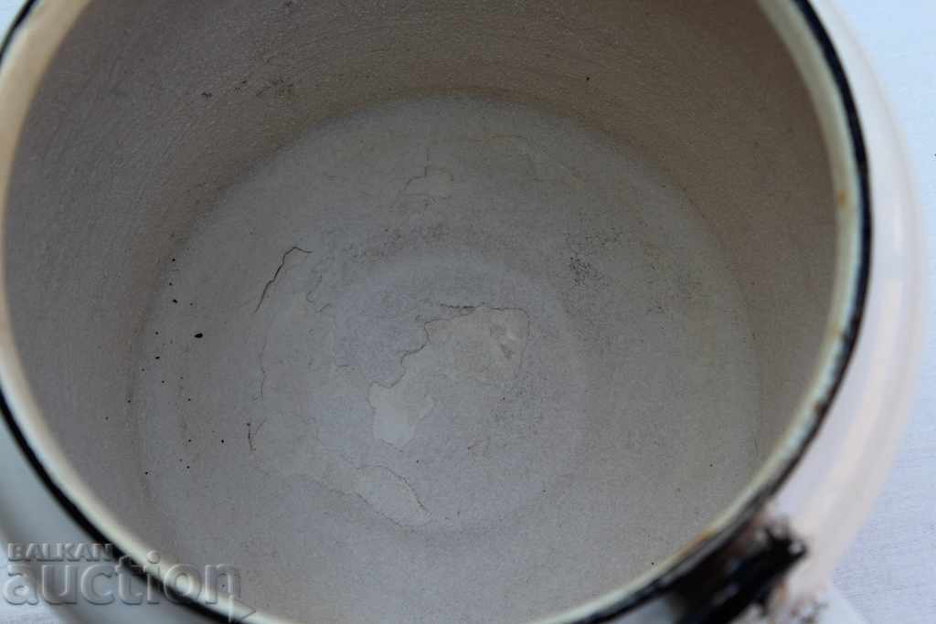 , OLD LARGE SOC ENAMELED METAL KETTLE DECORATIVE POT - 5