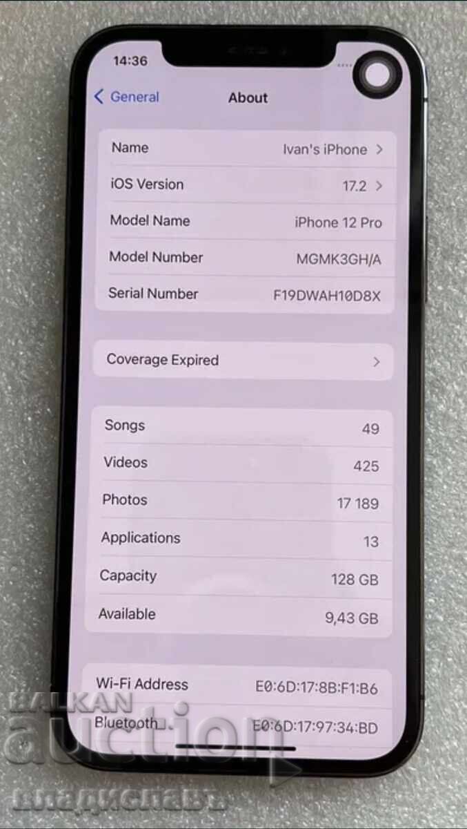iPhone 12 Pro 128 GB Graphite phone with price € 215.00 | 420.50 BGN
