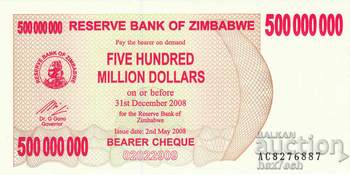 ❤️ ⭐ Zimbabwe 2008 500000000 dolari UNC nouă ⭐ ❤️ cu preț € 3.49 | 6.83 BGN