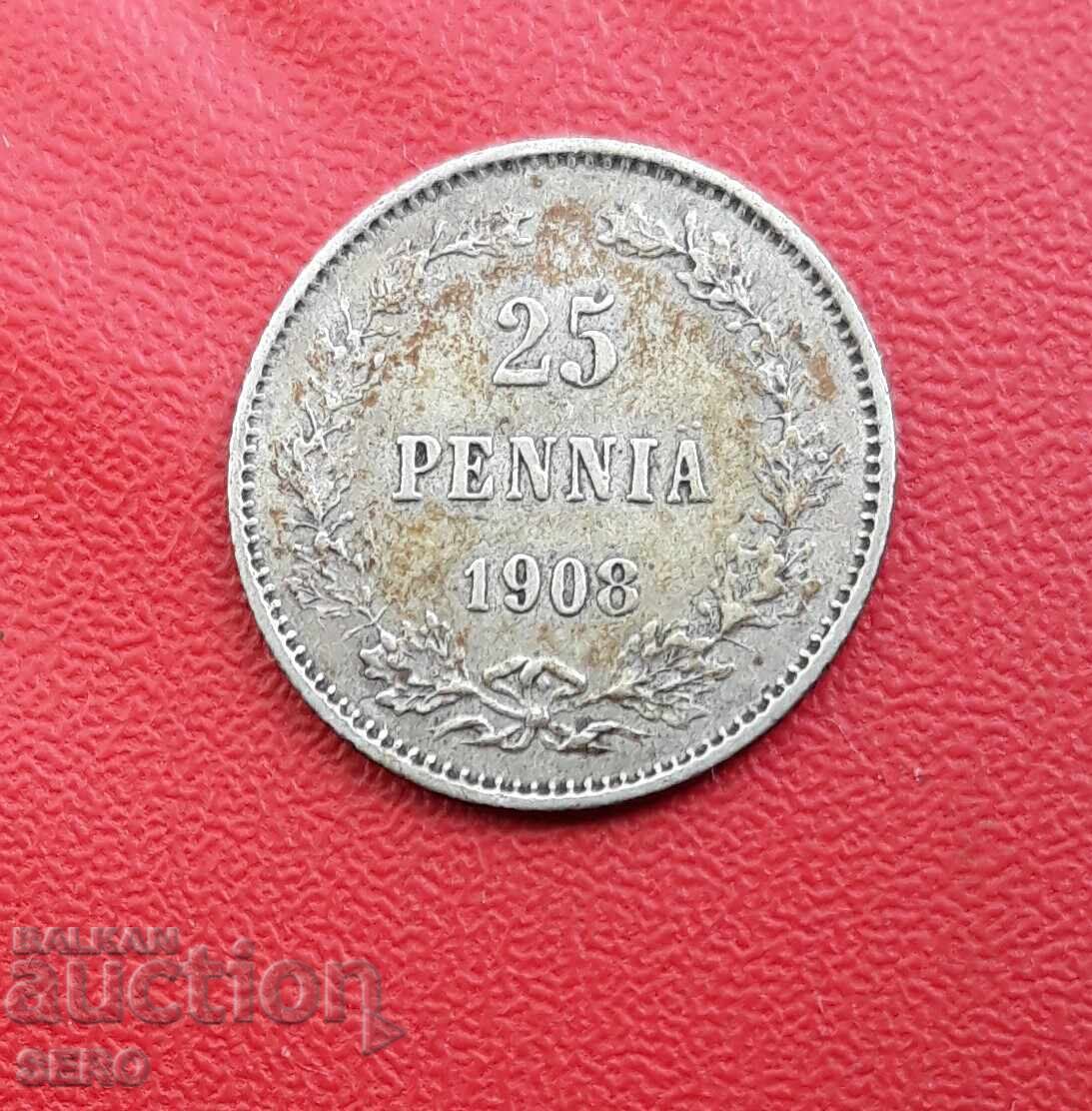 Ρωσία/για τη Φινλανδία/ 25 πένια 1908-σπάνιο