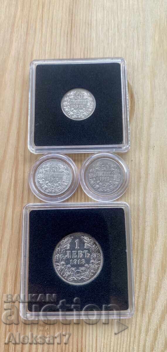 Lotul nr. 13 Monede 1 Lev și 50 Stotinki 1913 Bulgaria