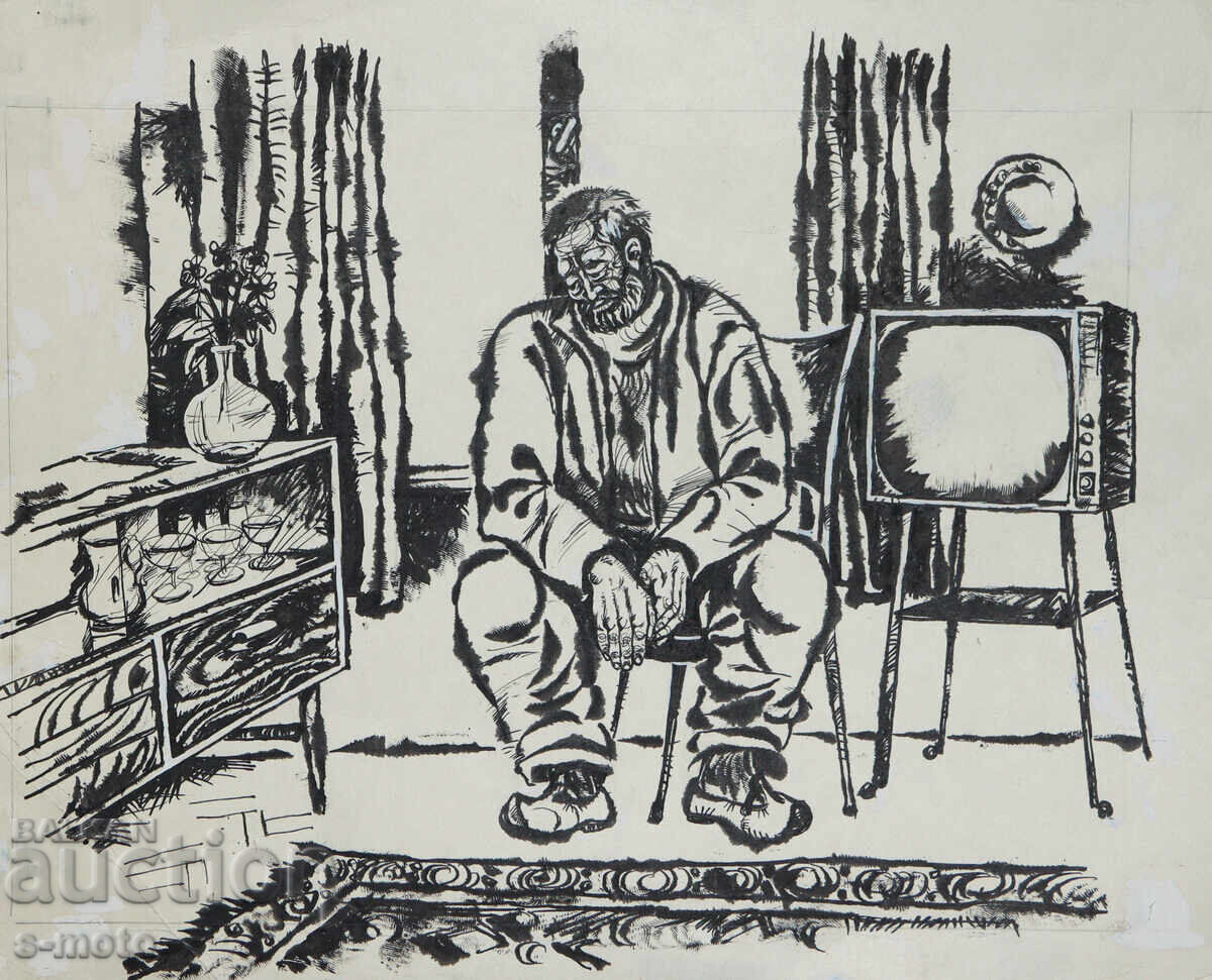 Auction  Old ink drawing, portrait of a man