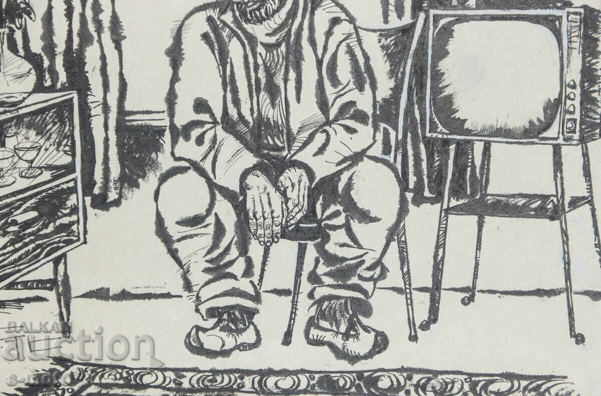 Old ink drawing, portrait of a man - 6