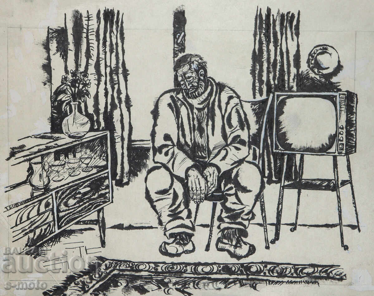 Old ink drawing, portrait of a man
