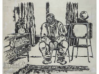 Old ink drawing, portrait of a man