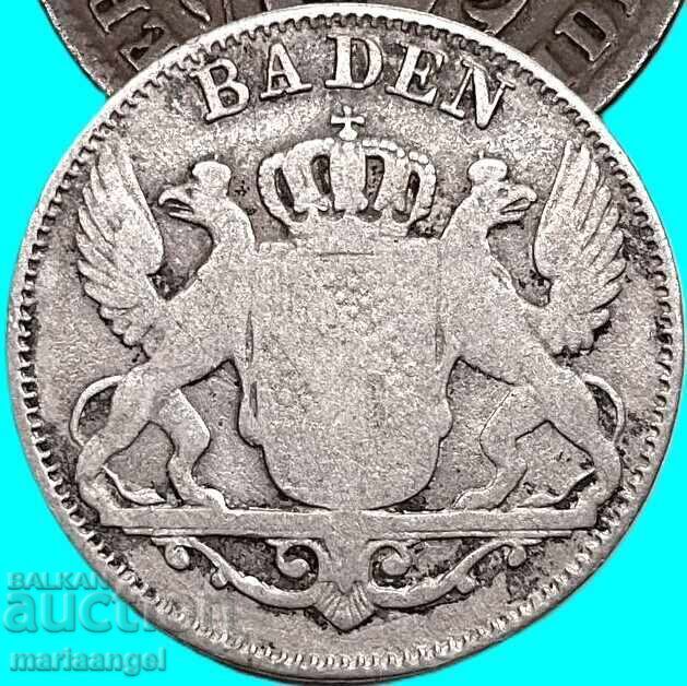6 кройцера 1841 Германия Баден сребро
