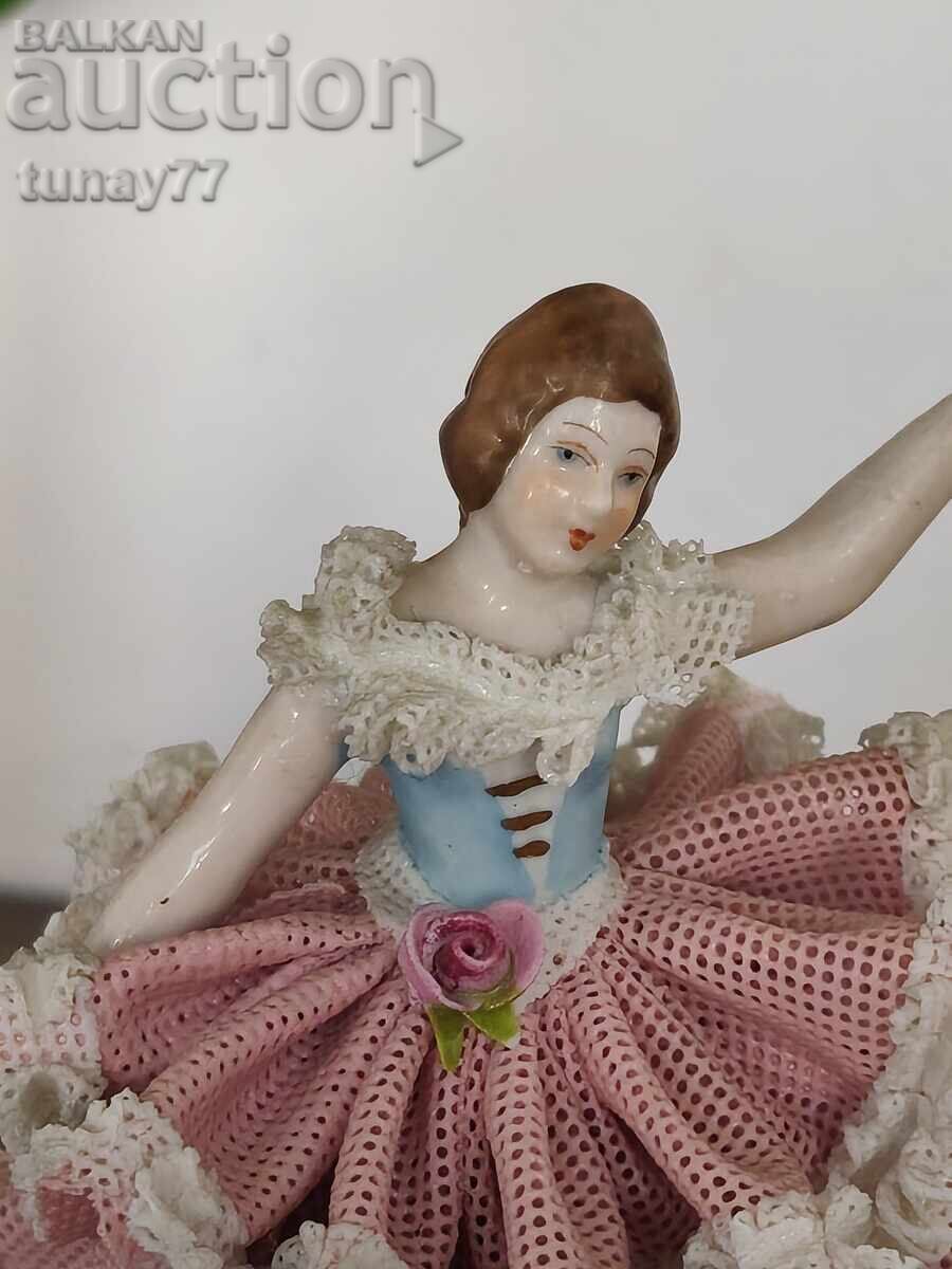 Vintage porcelain figurine of a girl with marking with price € 5.60 | 10.95 BGN