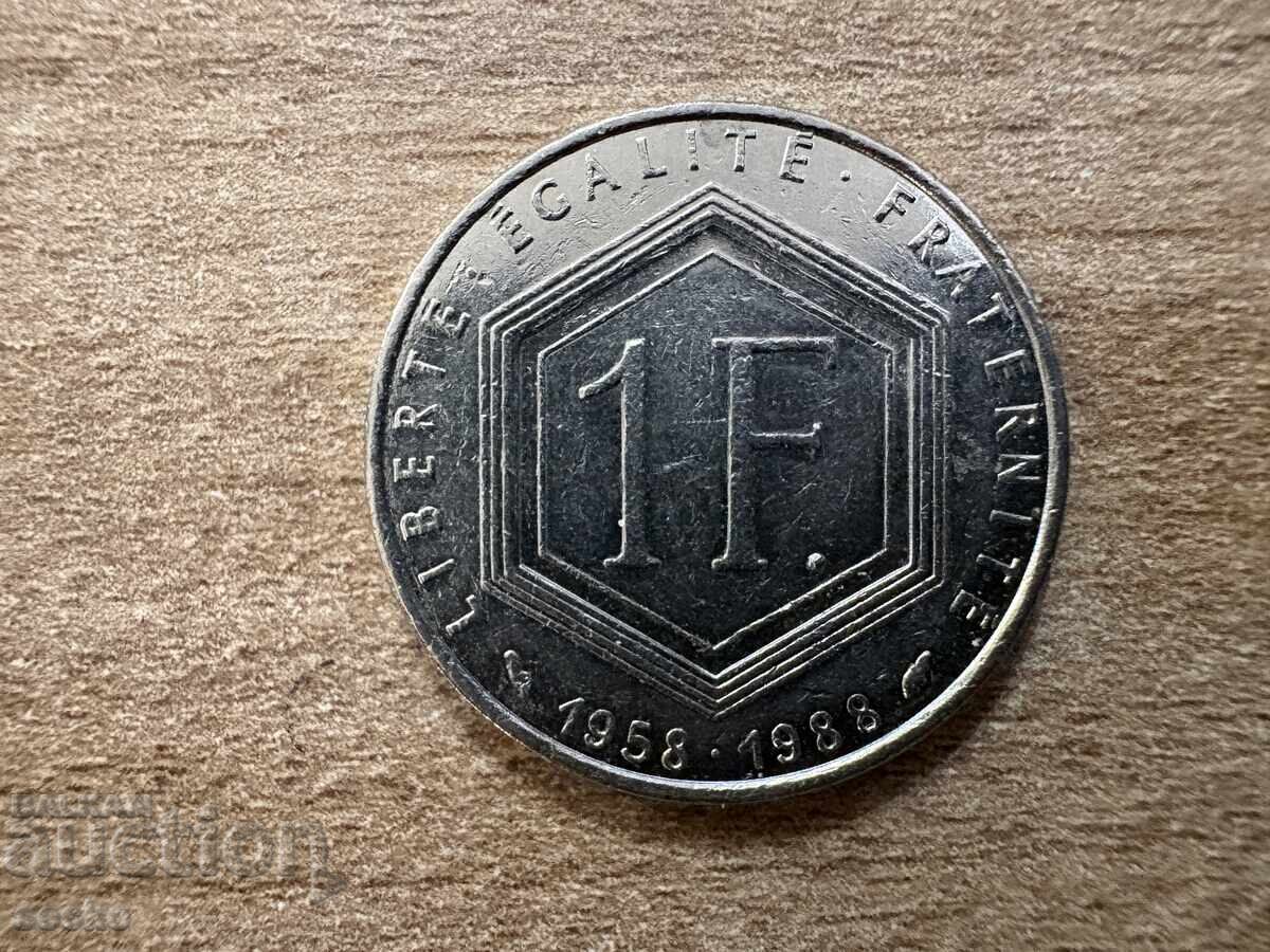 France - 1 Franc (1988) - 30 g. Fifth Republic France - 1 Franc (1988) - 30 g. Fifth Republic