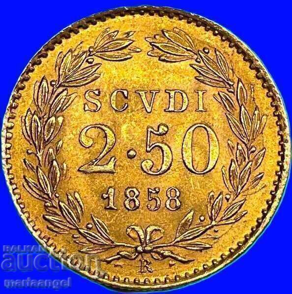 2,5 Скуди 1858 Ватикан Пий IX Рим 4,32г 19мм злато с цена € 799.00 | 1562.71 лв.