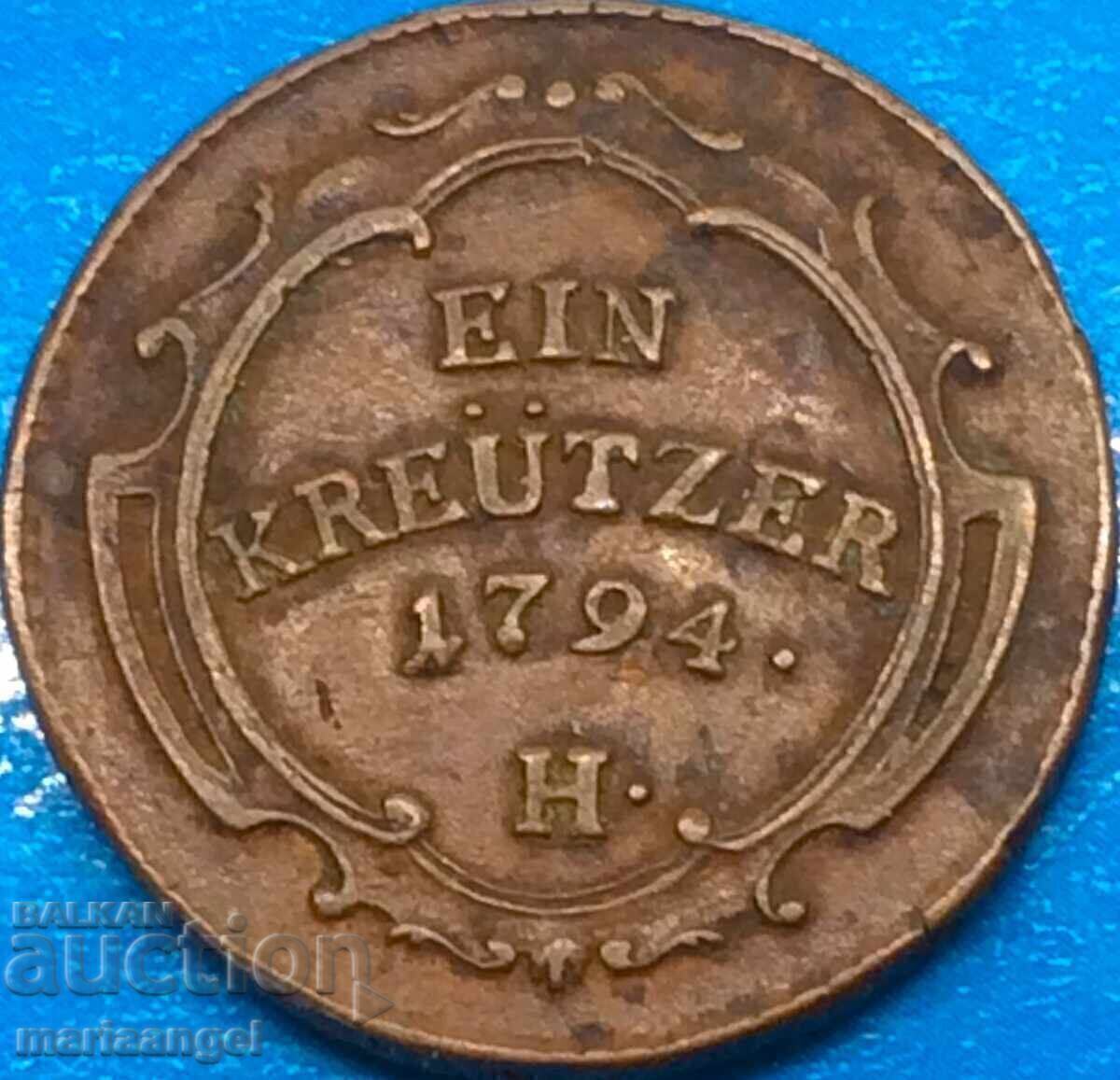 Livrarea 1 Kreuzer 1794 Austria Franz II N - Günzburg - rar Livrarea 1 Kreuzer 1794 Austria Franz II N - Günzburg - rar