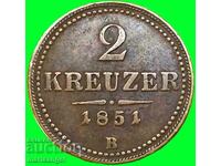 2 kreuzers 1851 Austria 11g copper - rare!!!