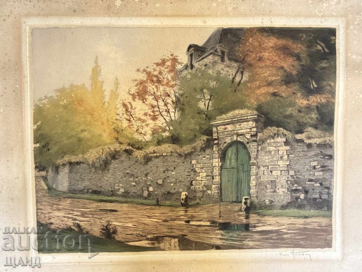 1900 Desen mare Acvaforte Peisaj cu semnătură 85x63 Castel cu preț € 19.99 | 39.10 BGN