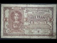 Belgium German Occupation WWI 2 Francs 1916
