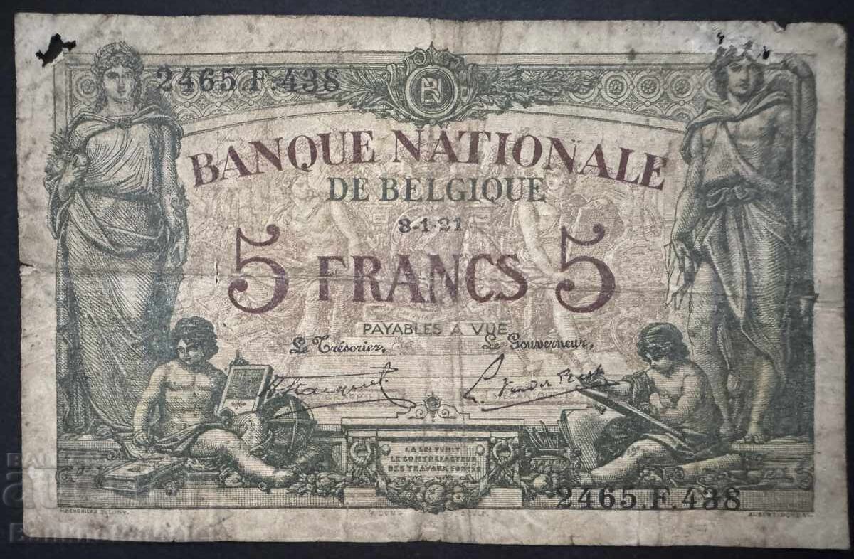 Belgium 5 Francs 1918 Pick 75 Ref F438 Belgium 5 Francs 1918 Pick 75 Ref F438