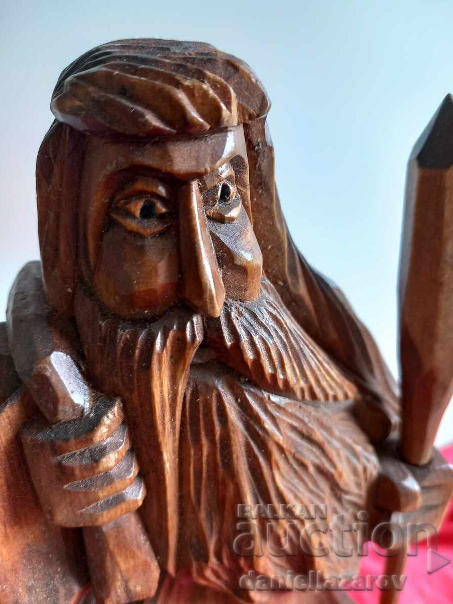Auction  Large Wooden Statue Old Man with a Sack, Woodcarving, Figure