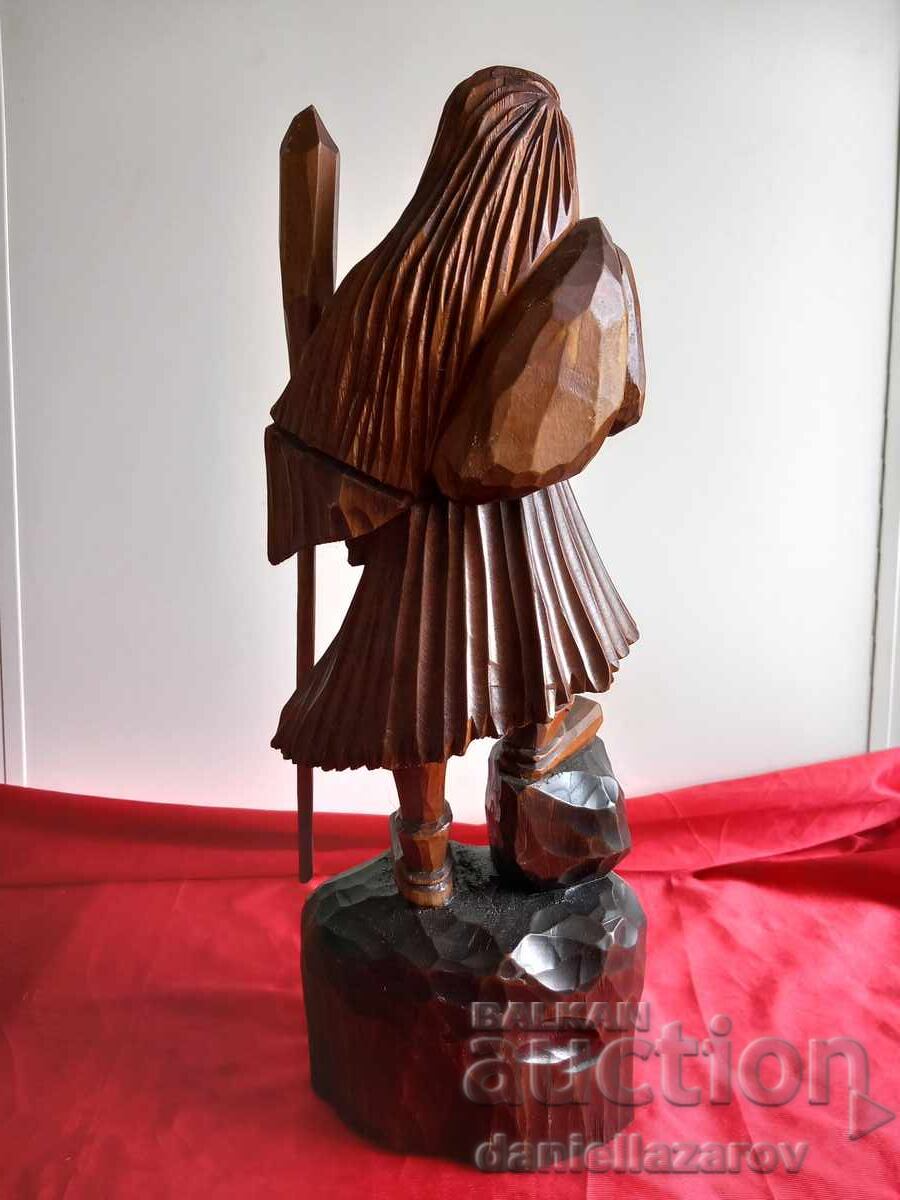 Large Wooden Statue Old Man with a Sack, Woodcarving, Figure - 5