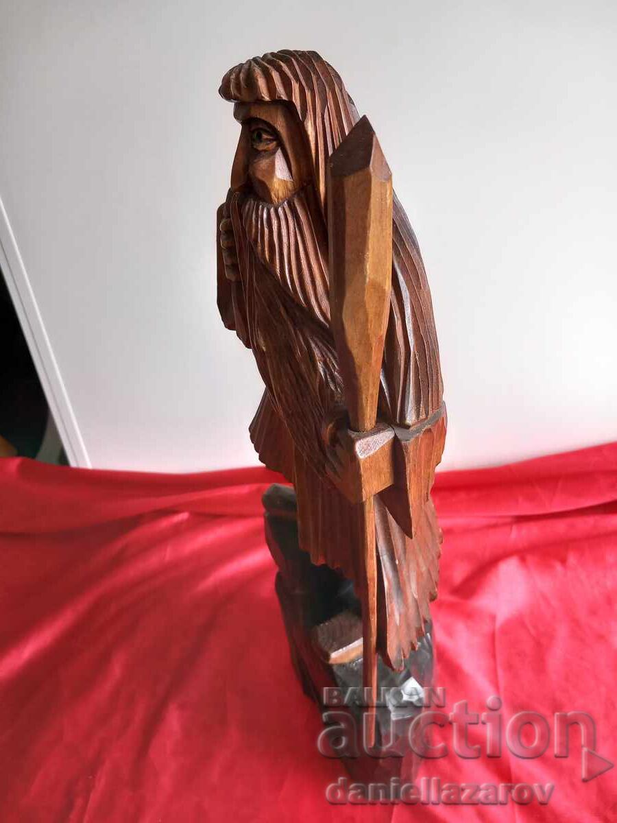 Large Wooden Statue Old Man with a Sack, Woodcarving, Figure - 6