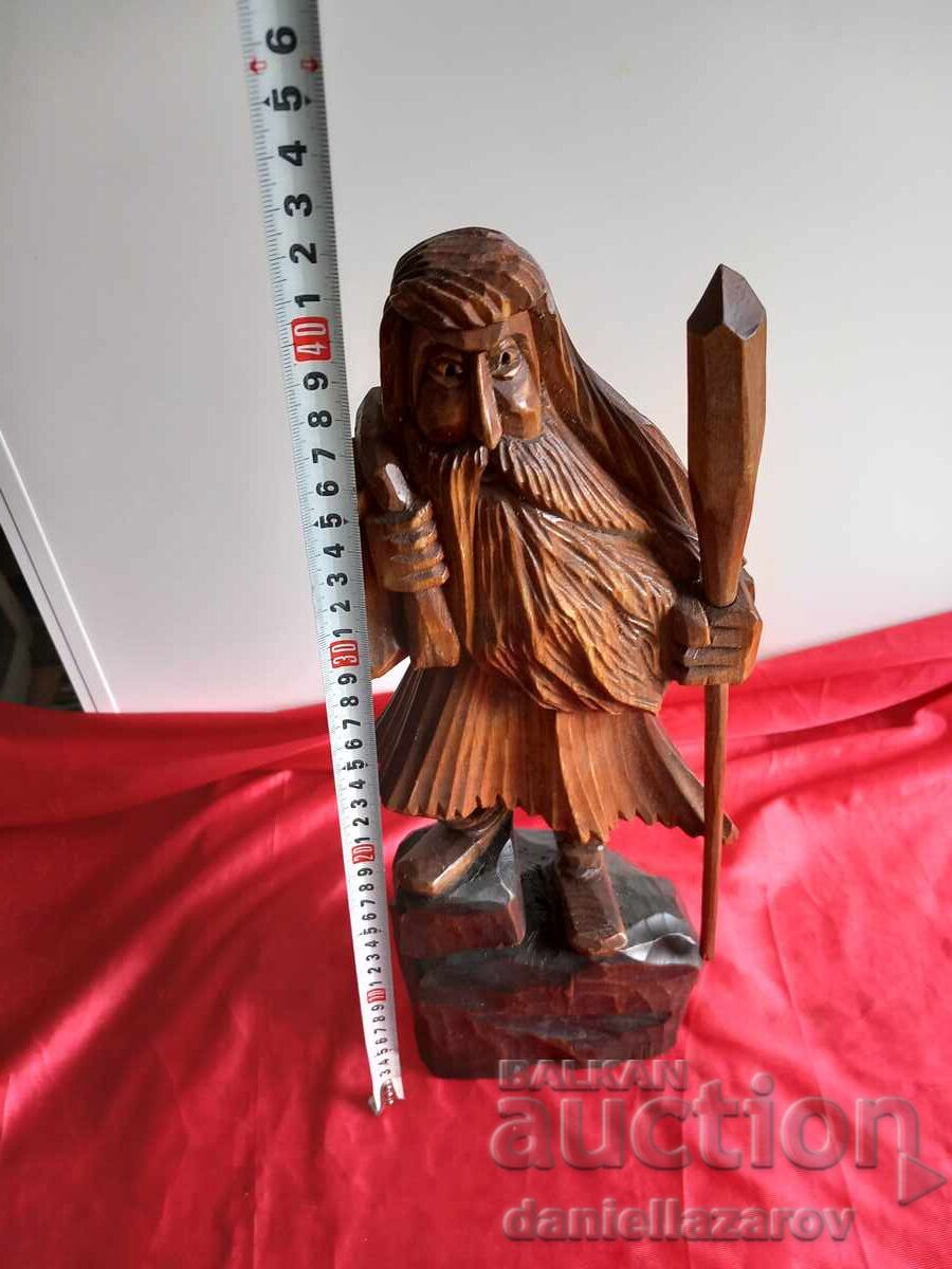Large Wooden Statue Old Man with a Sack, Woodcarving, Figure - 7
