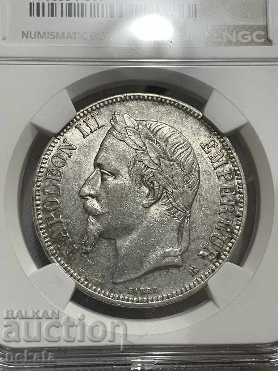 Franța, 5 franci 1869BB, NGC AU55 cu preț € 140.00 | 273.82 BGN