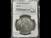 Franța, 5 franci 1869BB, NGC AU55