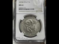 Italia, 5 lire 1876 NGC MS61