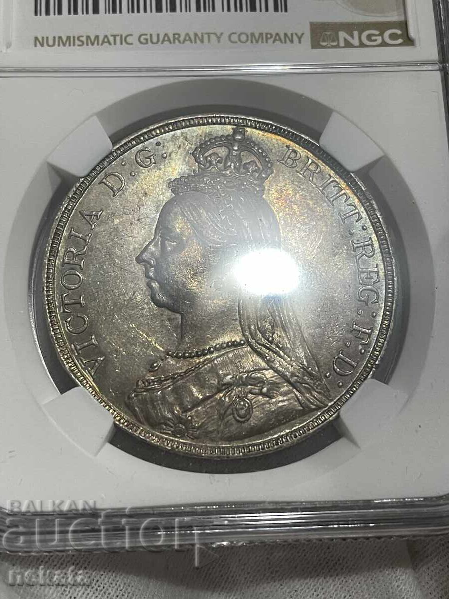 Marea Britanie, Coroană 1889 NGC AU58 cu preț € 280.00 | 547.63 BGN Marea Britanie, Coroană 1889 NGC AU58 cu preț € 280.00 | 547.63 BGN