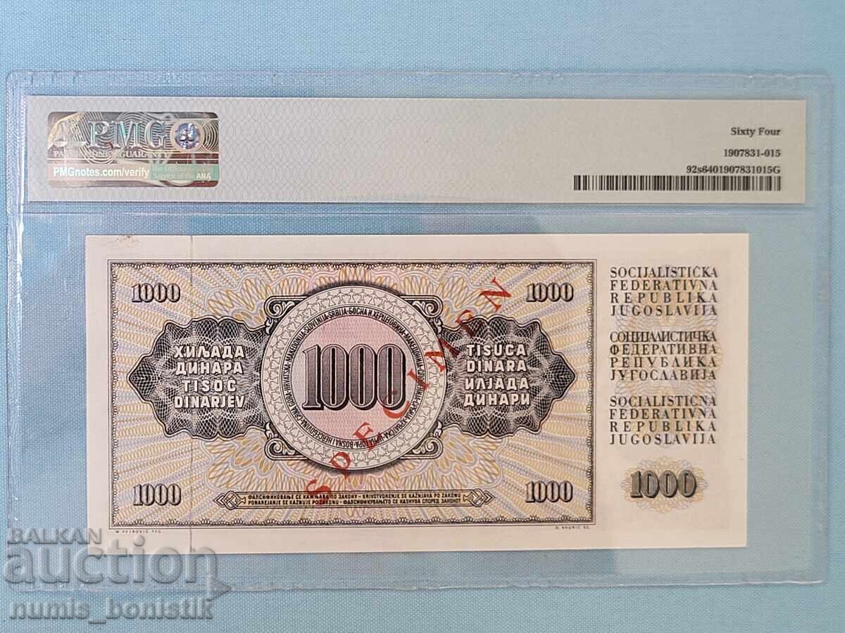 1000 dinari Iugoslavia 1978-81 PMG 64 Specimen cu preț € 88.00 | 172.11 BGN