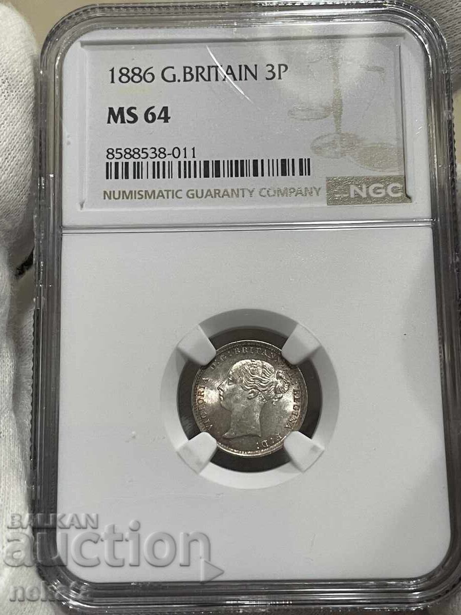 Μεγάλη Βρετανία, 3 πένες 1884 NGC MS64 Μεγάλη Βρετανία, 3 πένες 1884 NGC MS64
