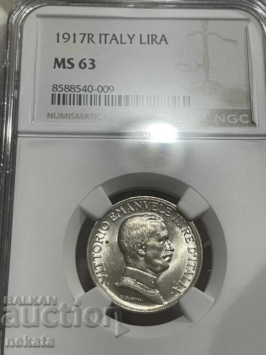 Italia, 1 liră 1917 NGC MS63