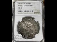 German Empire 5 Marks, 1901 200th Anniversary Prussia NGC MS63