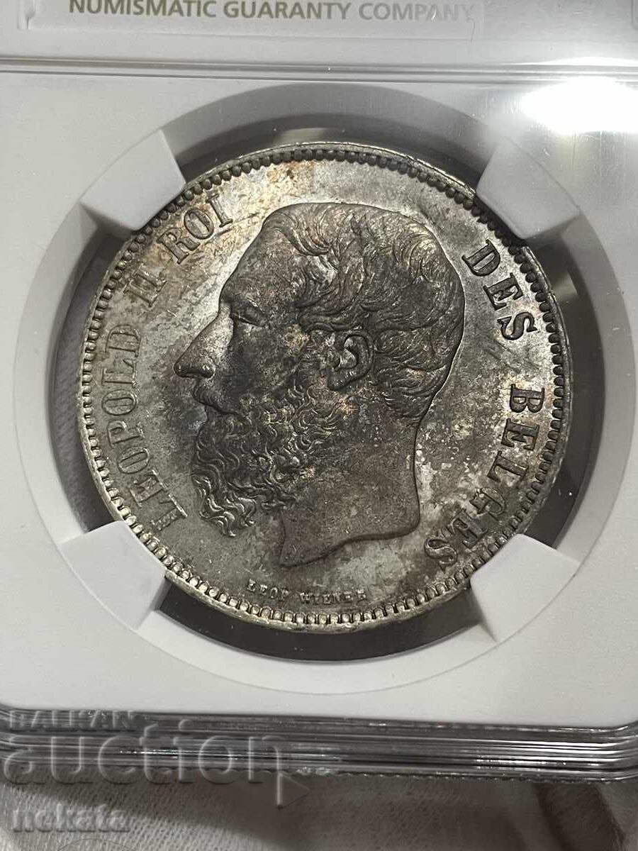 Δημοπρασία Βέλγιο, 5 Φράγκα 1870 NGC MS63