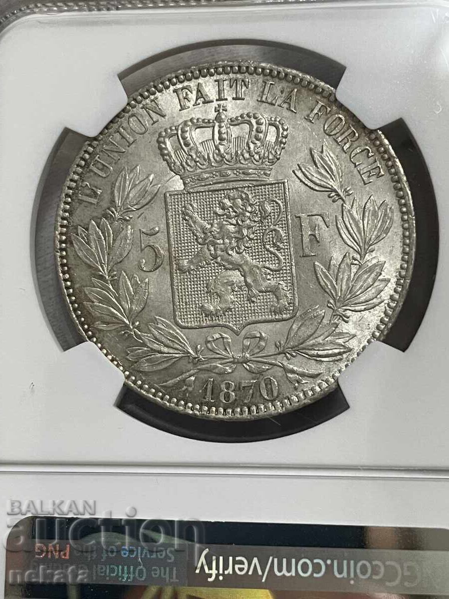 Βέλγιο, 5 Φράγκα 1870 NGC MS63 - 5