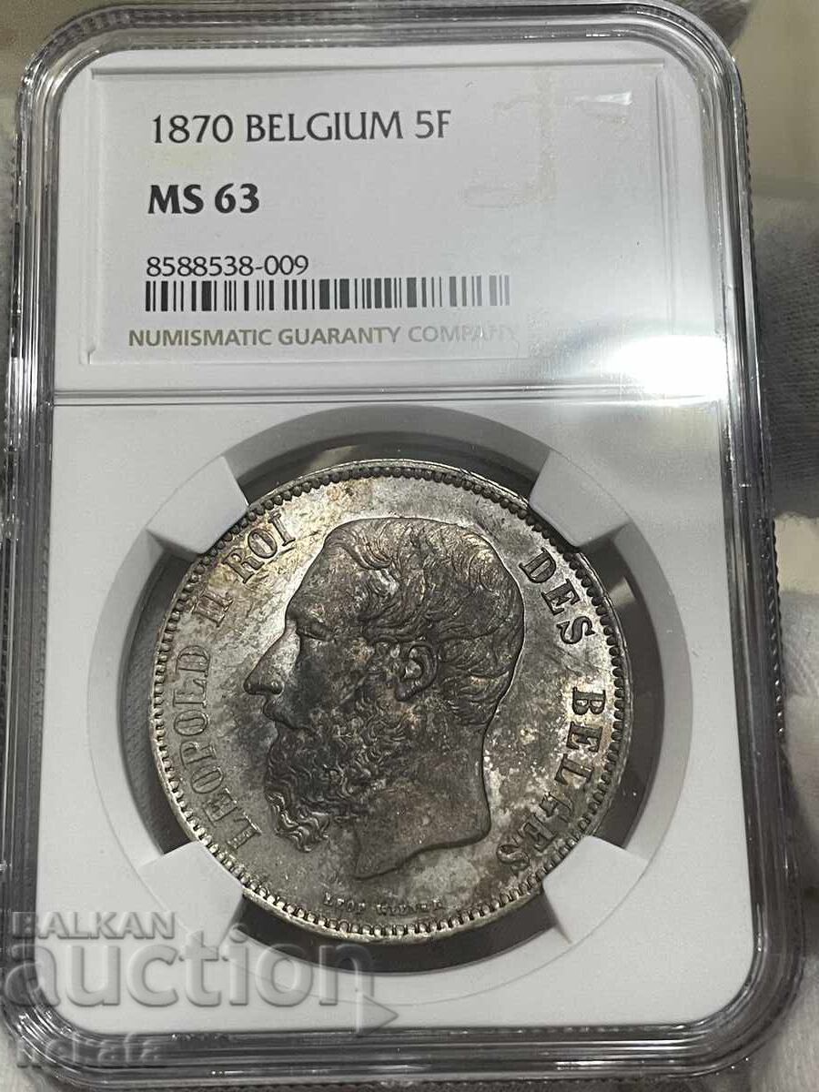 Βέλγιο, 5 Φράγκα 1870 NGC MS63