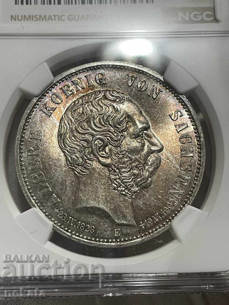 Германия, Саксония, 5 марки, 1902 Смърта на Алберт, MS62 NGC с цена € 360.00 | 704.10 лв. Германия, Саксония, 5 марки, 1902 Смърта на Алберт, MS62 NGC с цена € 360.00 | 704.10 лв.