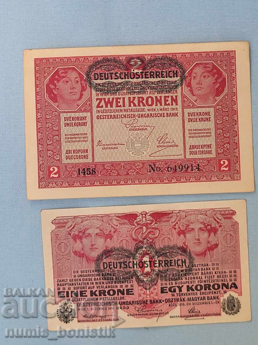 Lot 1 și 2 coroane Austria 1919 About Extra Fine