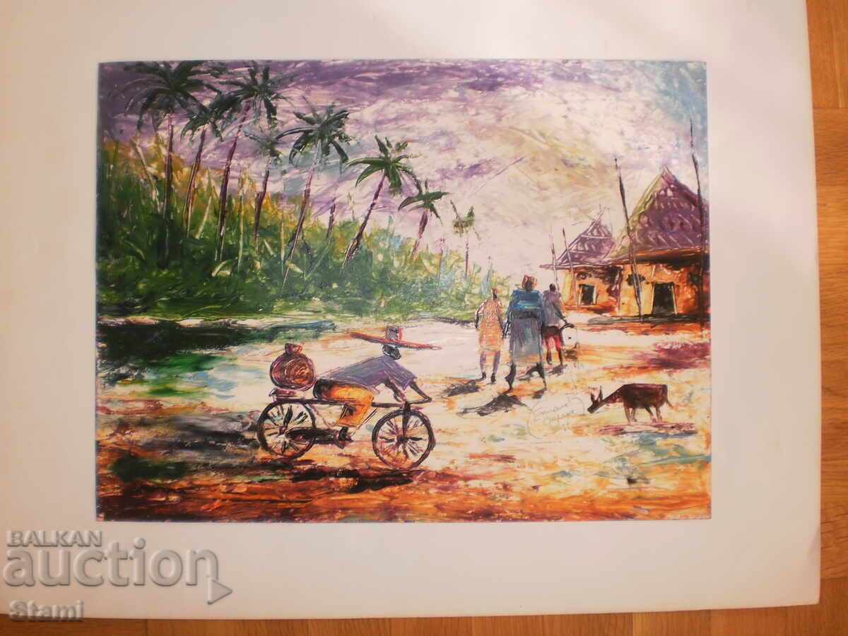 Auction At the market - oil painting in a frame, Africa Auction At the market - oil painting in a frame, Africa