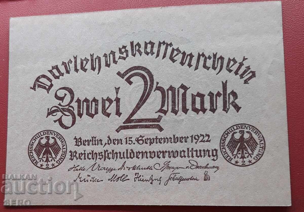Банкнота-Германия-2 марки 1922