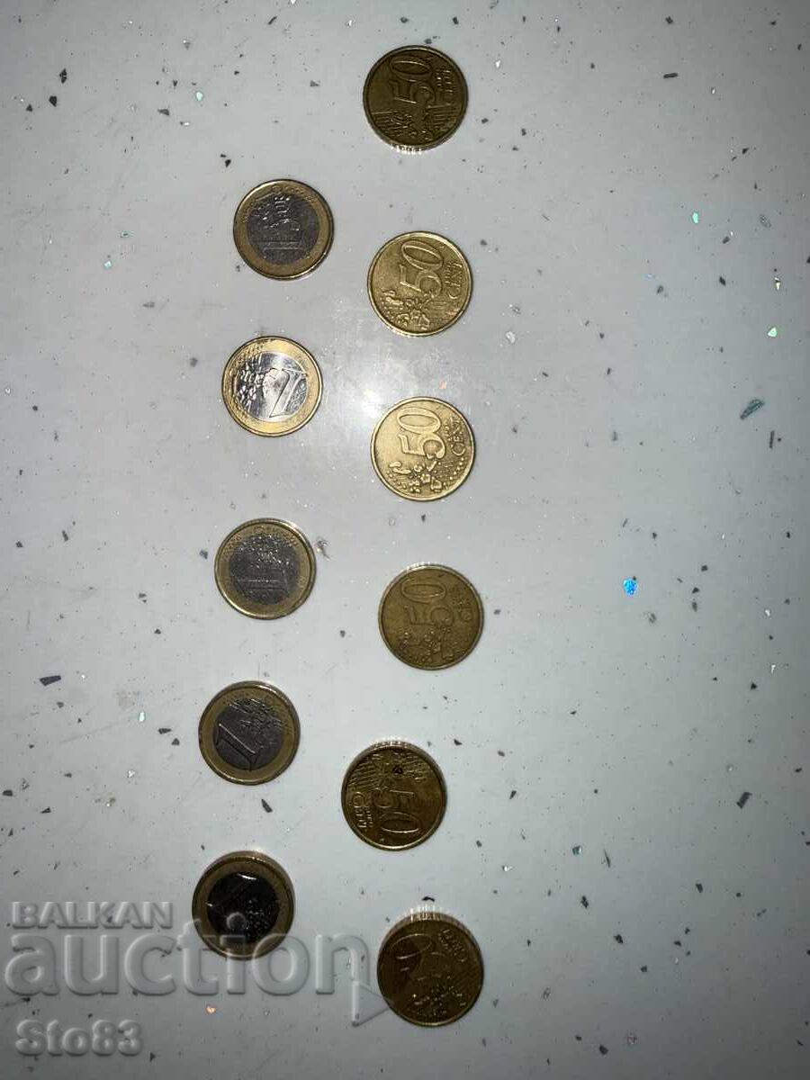 Auction Lot of 50 euro cents and 1 euro, various years Auction Lot of 50 euro cents and 1 euro, various years