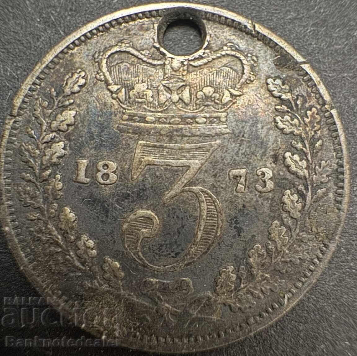 Great Britain 3 pence 1873 Queen Victoria .925 Silver Great Britain 3 pence 1873 Queen Victoria .925 Silver