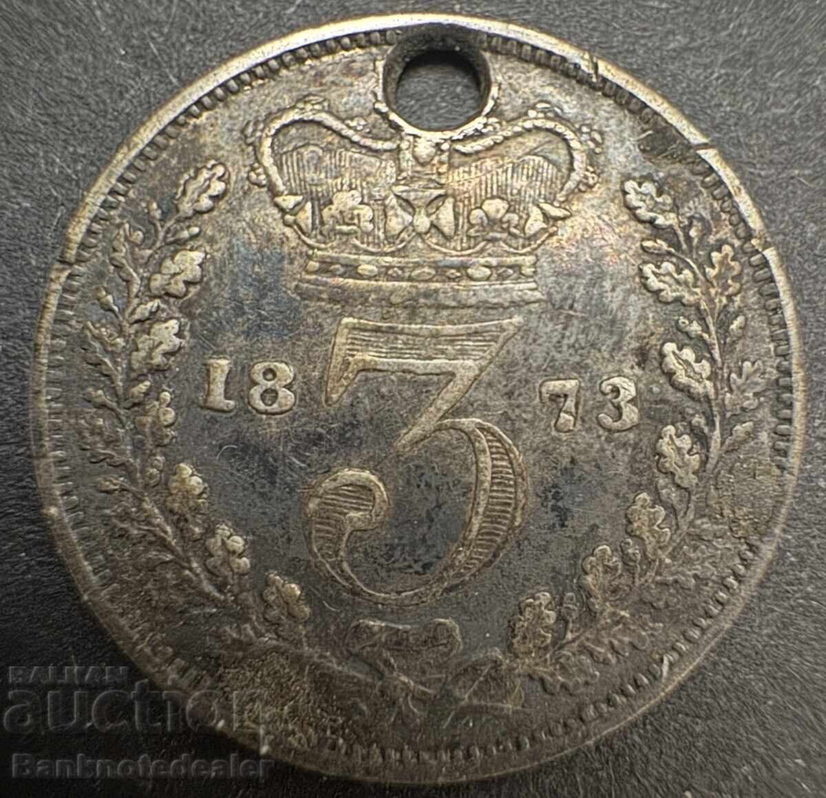 Great England 3 pence 1871 Queen Victoria .925 Silver