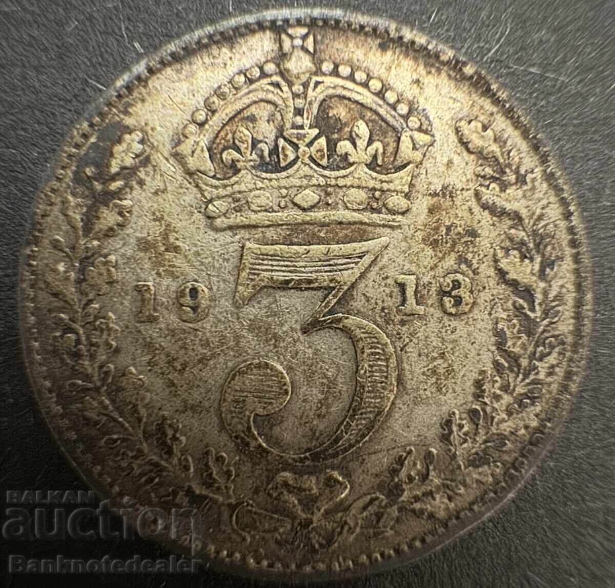 Great Britain England 3d 1913 King George V .925 Silver Great Britain England 3d 1913 King George V .925 Silver