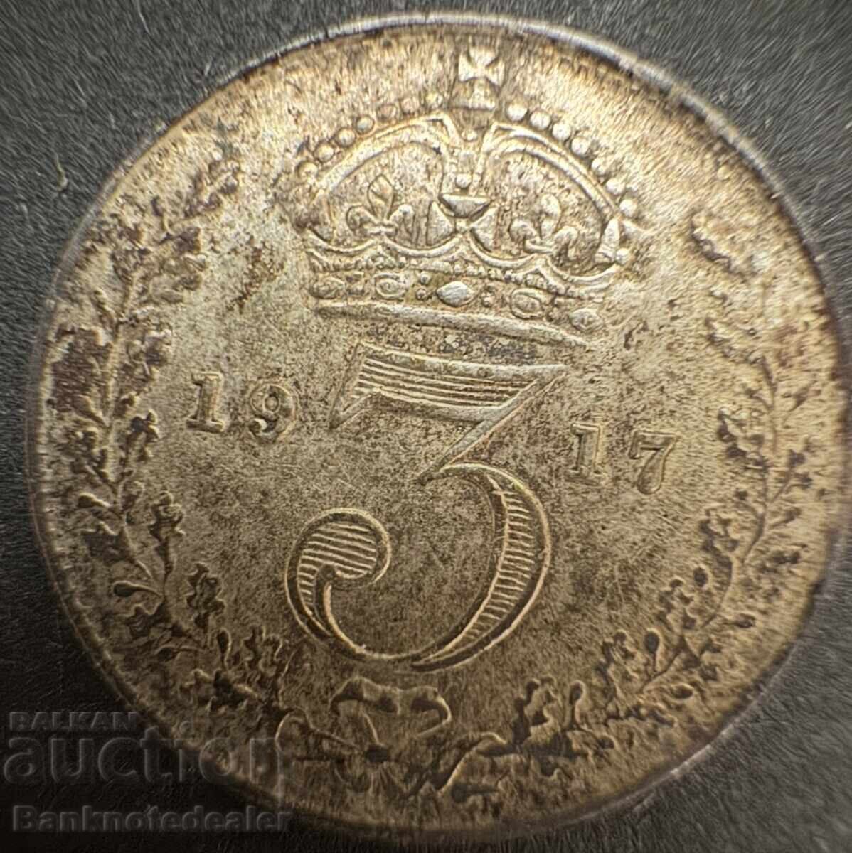 Μεγάλη Βρετανία Αγγλία 3d 1916 Βασιλιάς Γεώργιος Ε' .925 Ασήμι