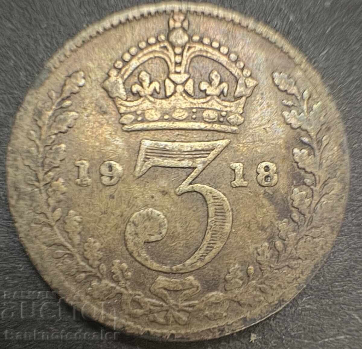 Great Britain England 3d 1918 King George V .925 Silver Great Britain England 3d 1918 King George V .925 Silver