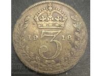 Great Britain England 3d 1918 King George V .925 Silver