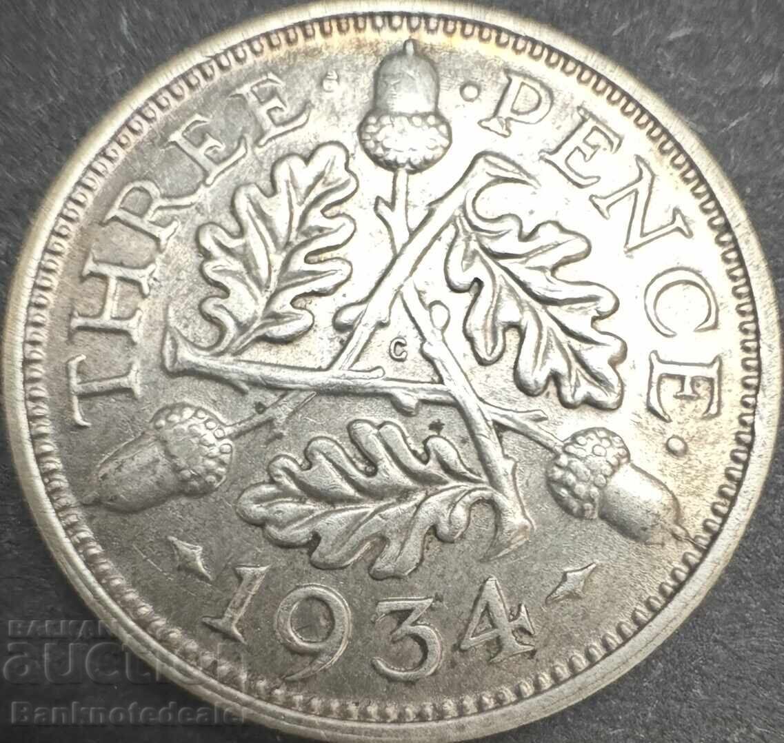 Marea Britanie Anglia 3d 1934 Regele George al V-lea .500 Argint Marea Britanie Anglia 3d 1934 Regele George al V-lea .500 Argint