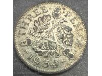 Great Britain England 3d 1934 King George V .500 Silver NO 2