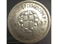 Great Britain England 3d 1937 King George VI .500 Silver