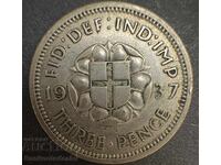 Great Britain England 3d 1937 King George VI .500 Silver