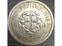 Great Britain England 3d 1937 King George VI .500 Silver